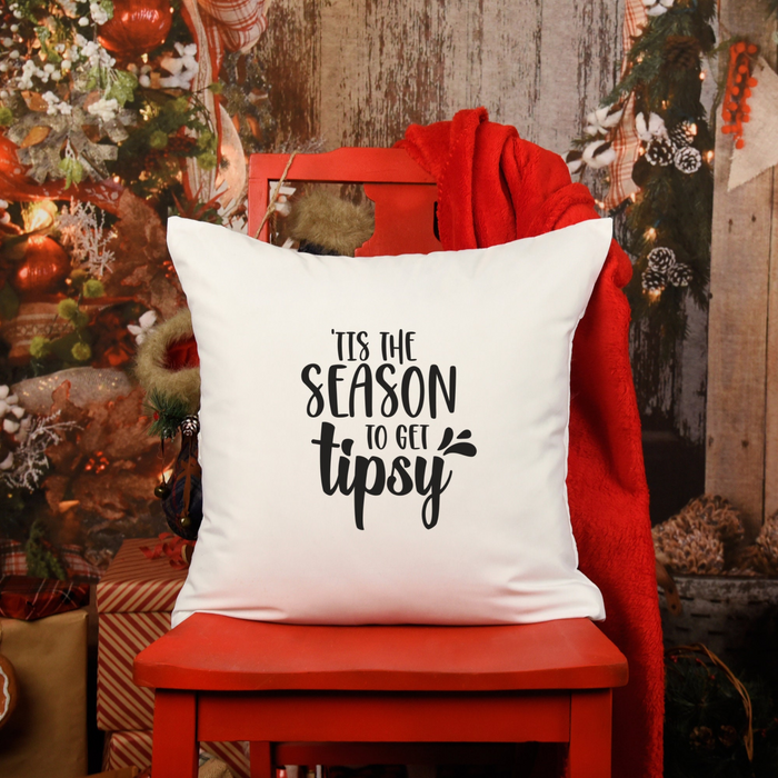 Season to Get Tipsy Sarcastic Christmas Pillow | Funny Christmas Throw Pillow Cover | Holiday Pillowcase for Wine Lovers Decor Gift